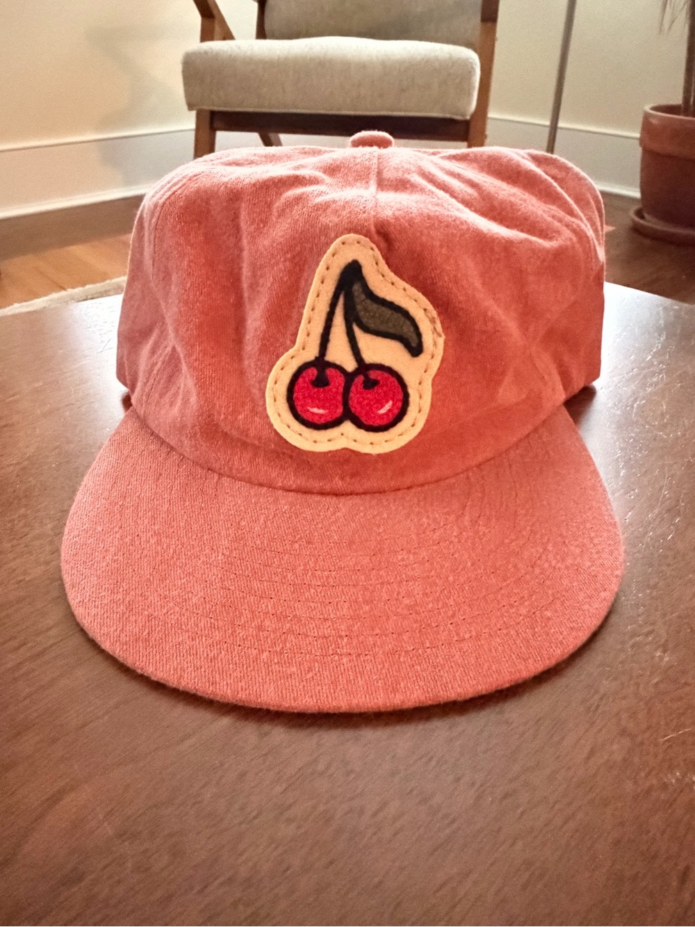 Terracotta Weld Hat with Chainstitched Cherries Patch